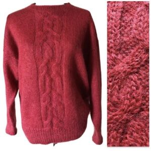 NWOT Vintage Pronto Moda RED MOHAIR Blend CABLE KNIT cozy warm winter SWEATER  L